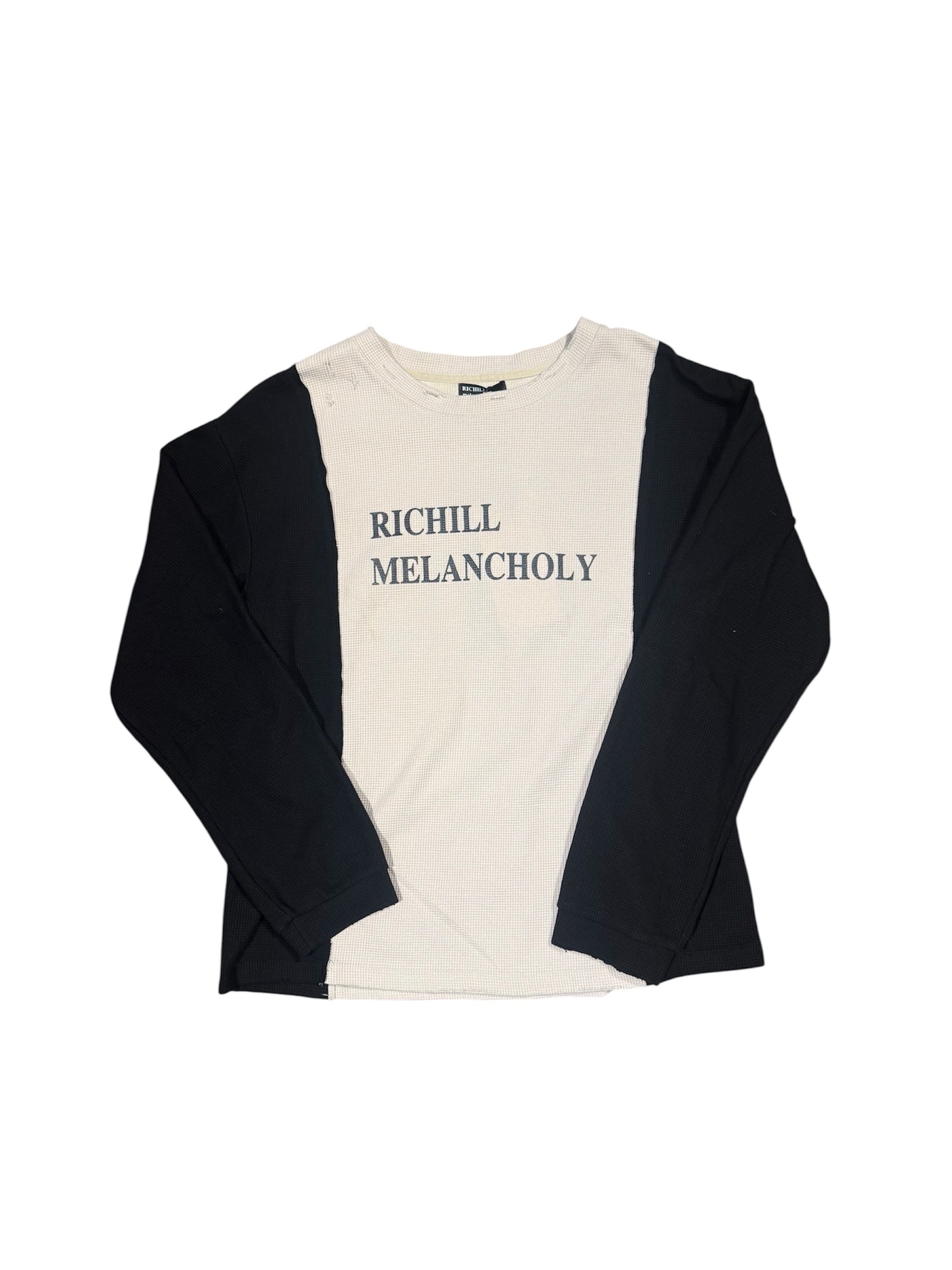 Richill Melancholy Distressed Split Waffle LS White/Black T-Shirt