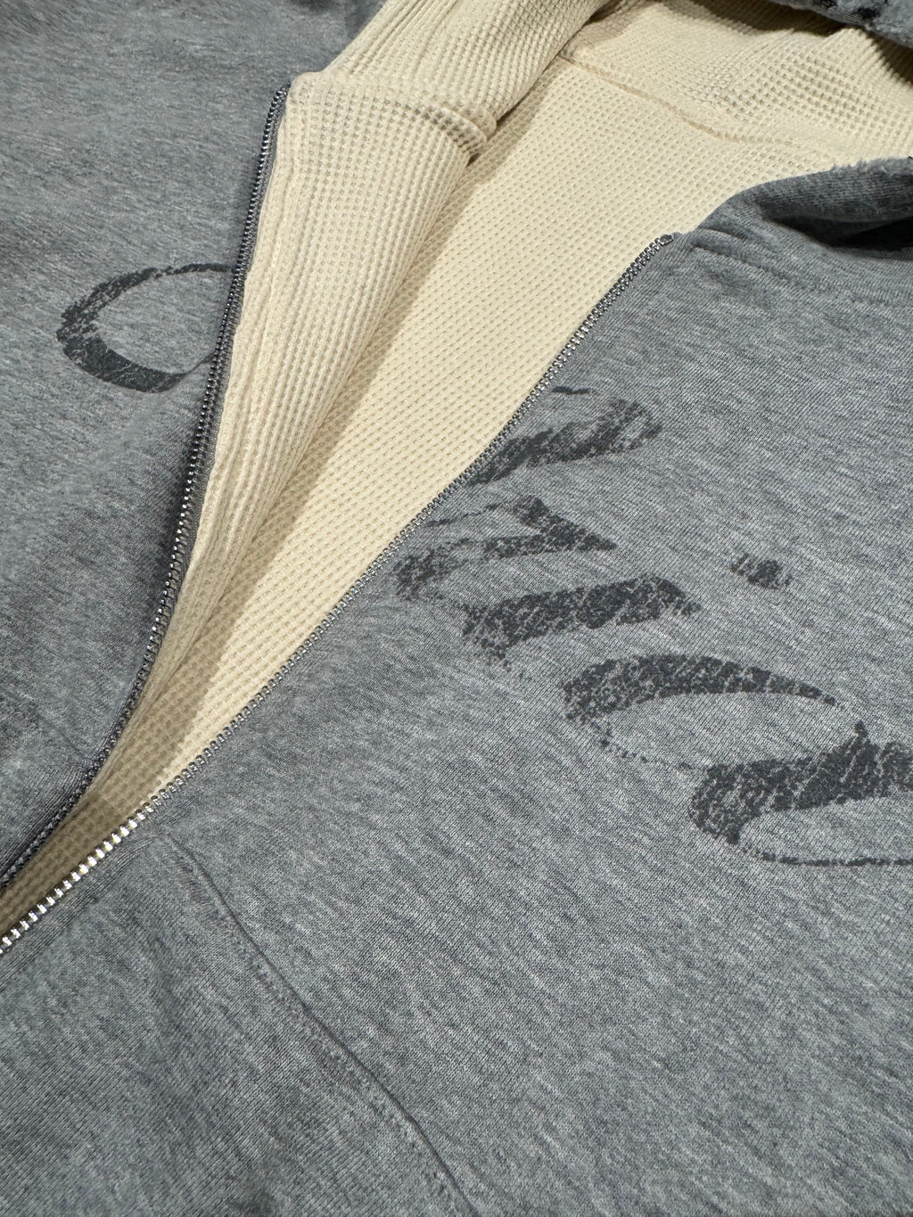 Aria Studios Font Logo Thermal Lined Grey Zip Up Sweater