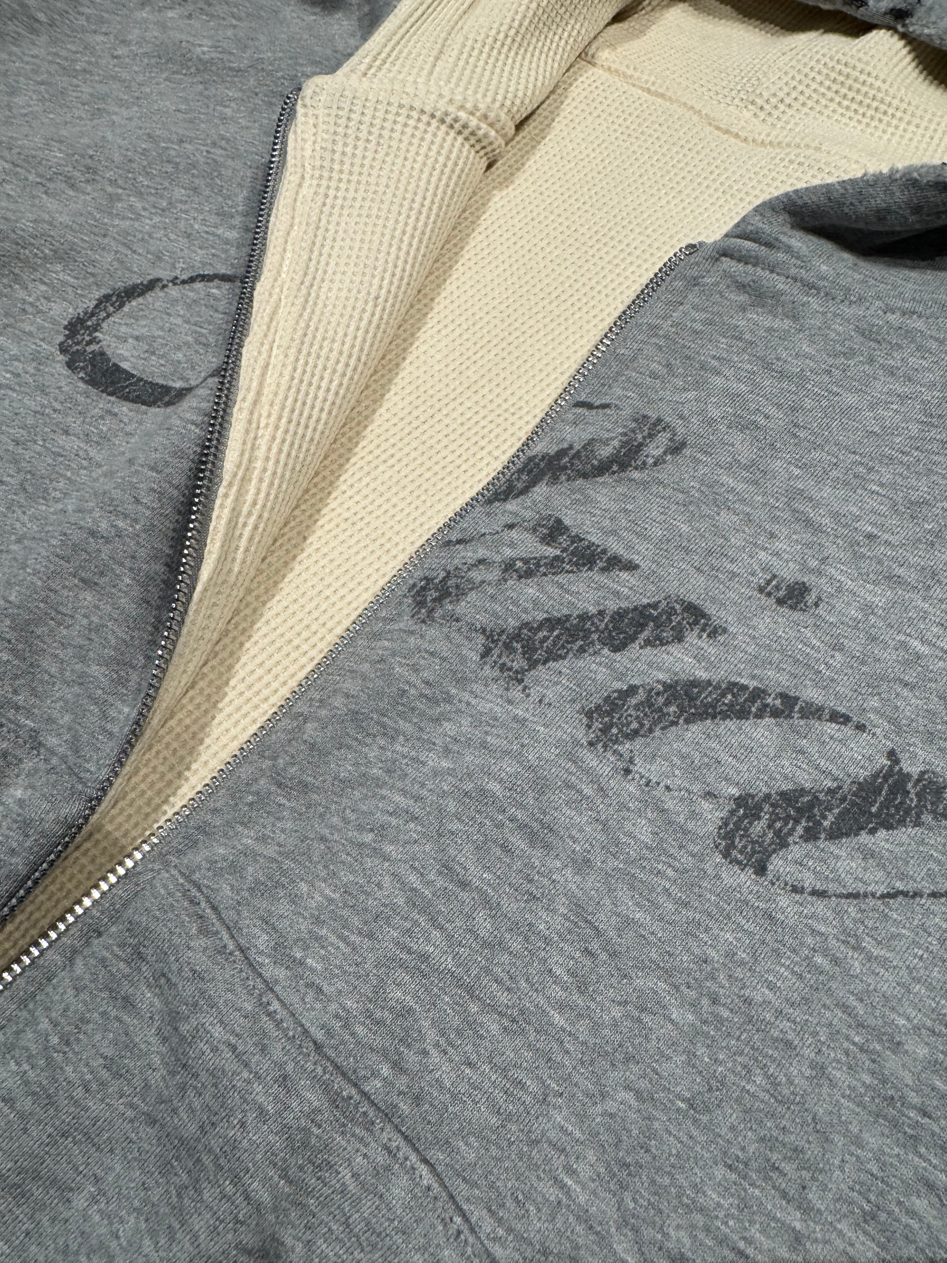 Aria Studios Font Logo Thermal Lined Grey Zip Up Sweater