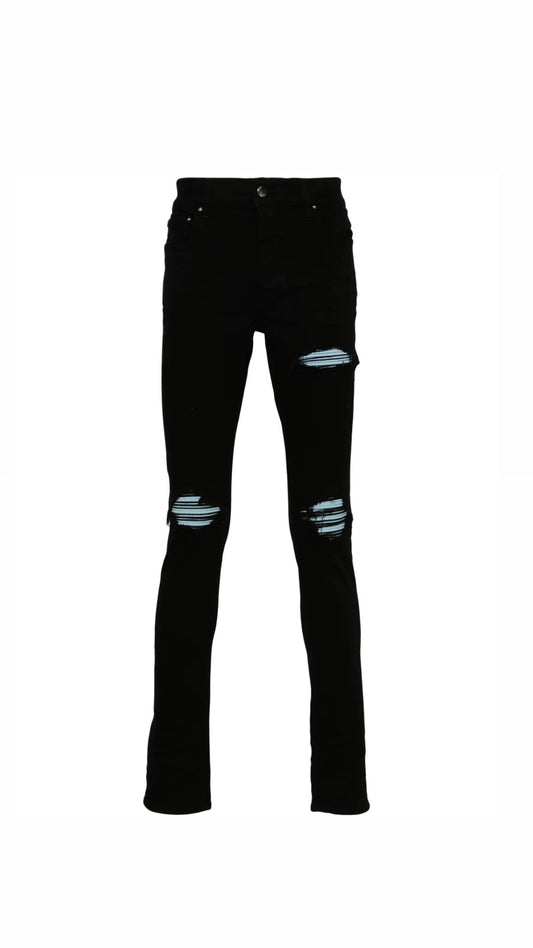 Amiri Blue Suede Patch Black MX1 Jeans