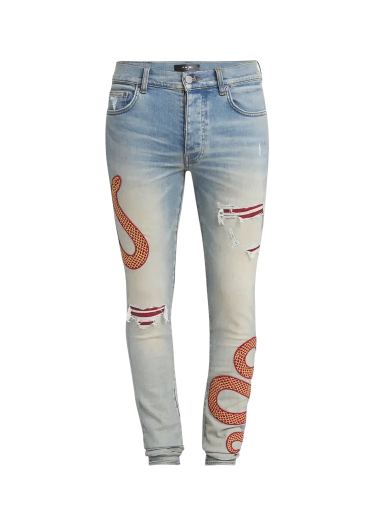 Amiri Red Snake Blue Thrasher Jeans