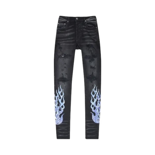 Amiri Blue Flame Thrasher Black Jeans