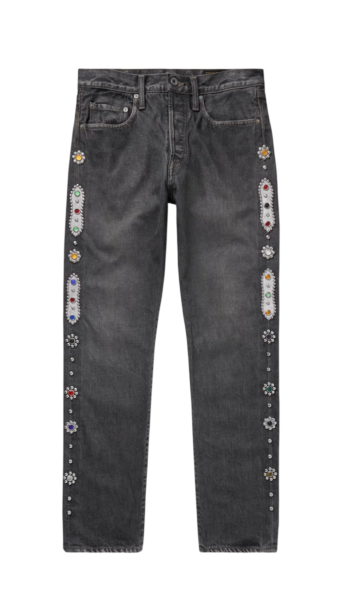 KAPITAL Straight Leg Embellished Rhinestone Black Jeans