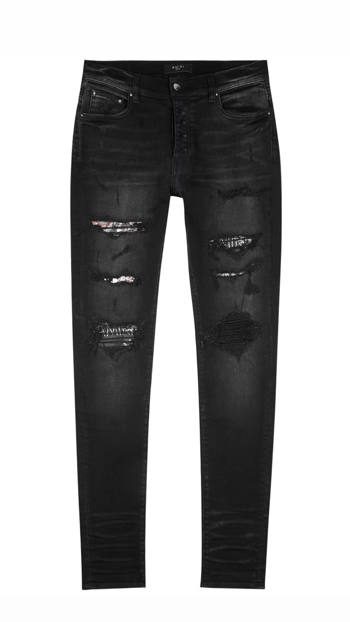 Amiri Hibiscus Art Patch MX1 Black Jeans
