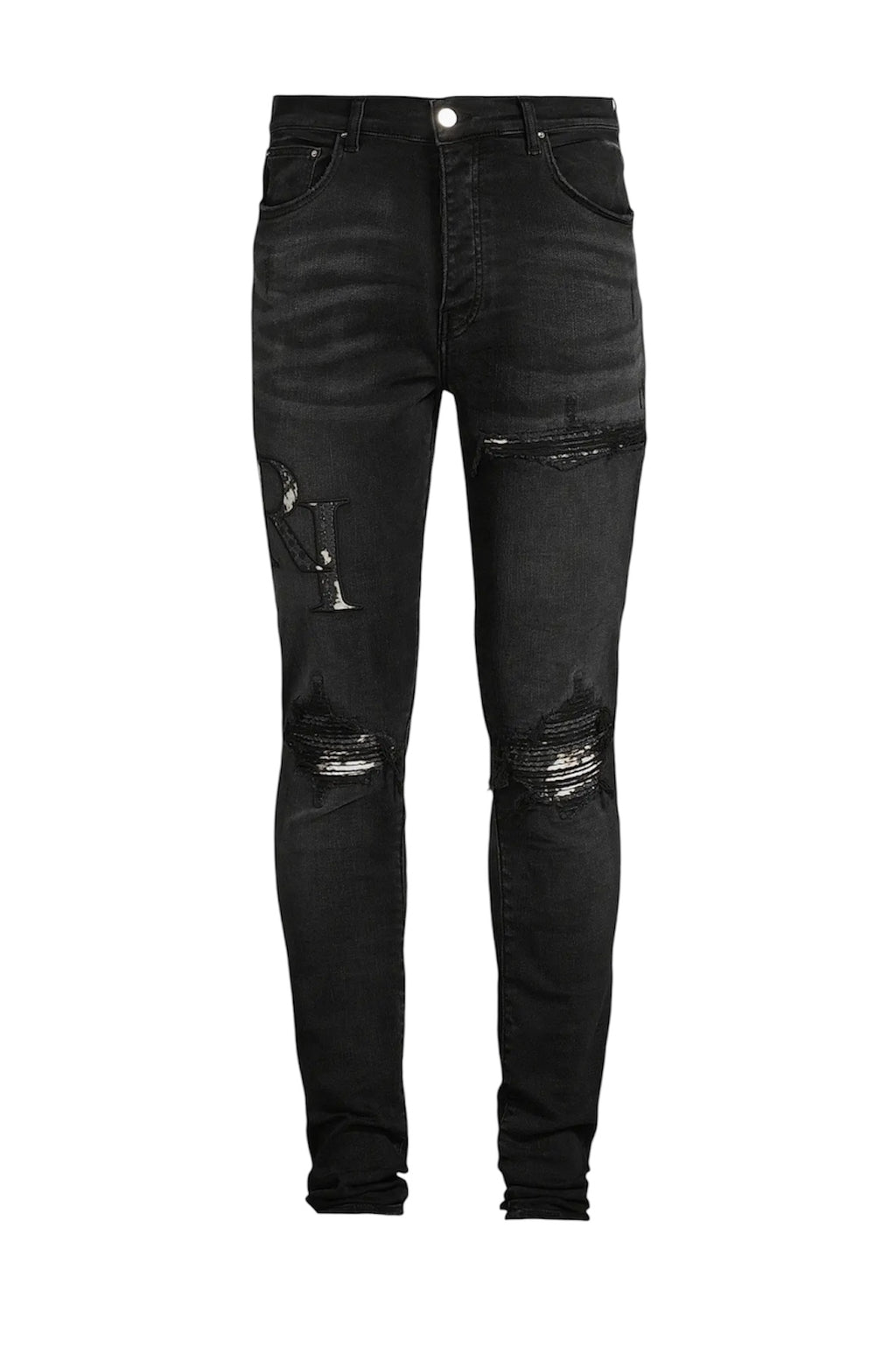Amiri Bleach Staggered Logo MX1 Black Jeans