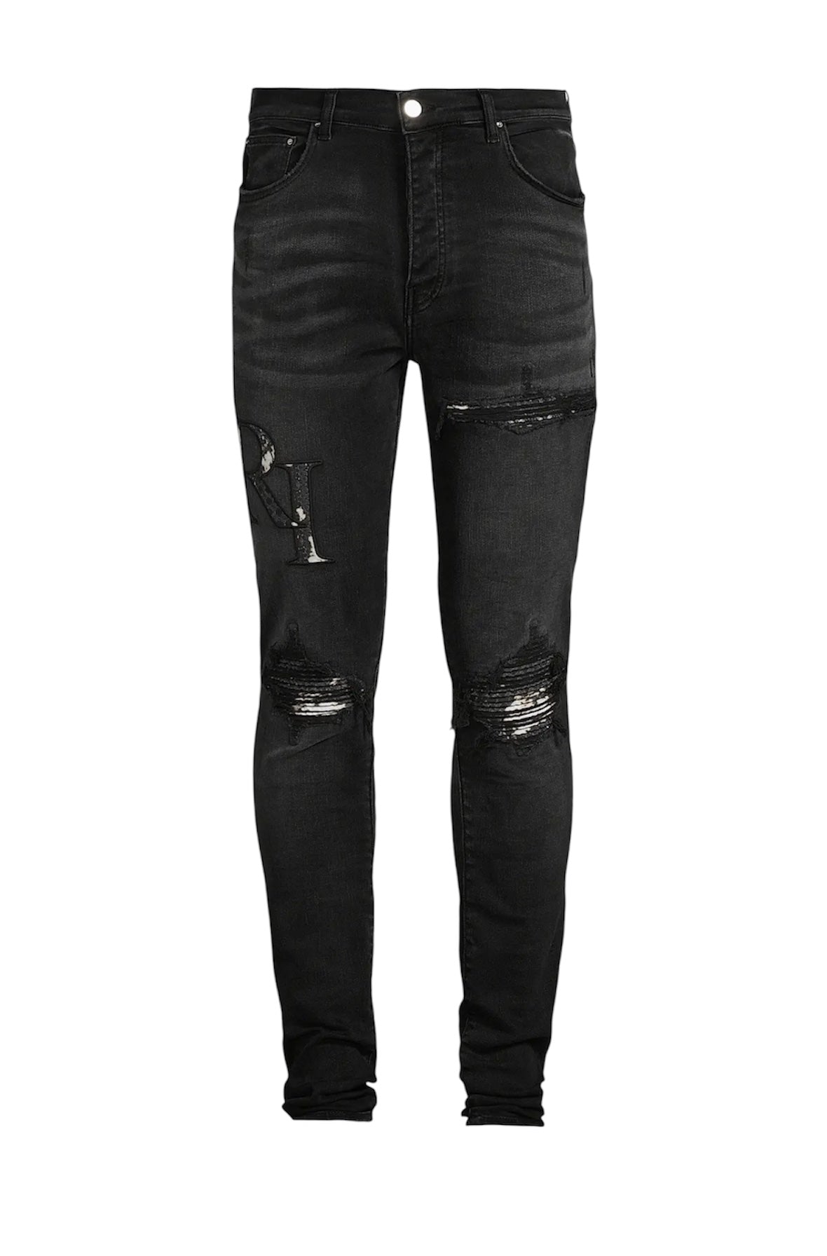 Amiri Bleach Staggered Logo MX1 Black Jeans