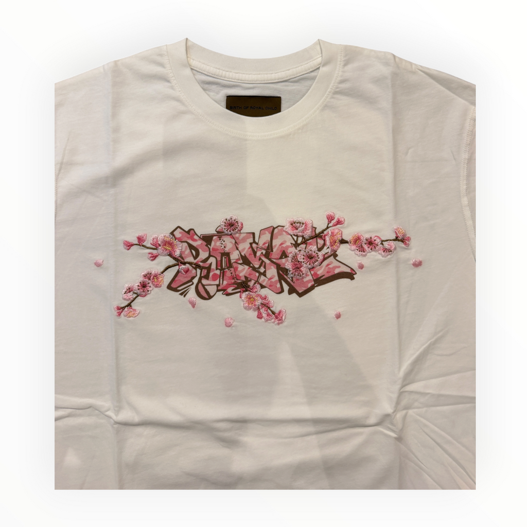 Birth Of Royal Child Sakura Embroidered White T-Shirt