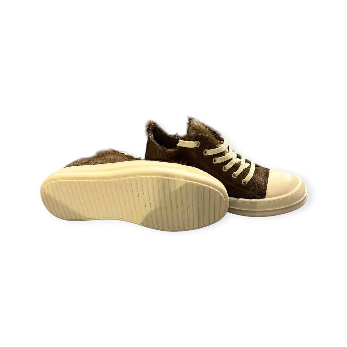 Rick Owens Low Ramon Brown Fur Sneakers