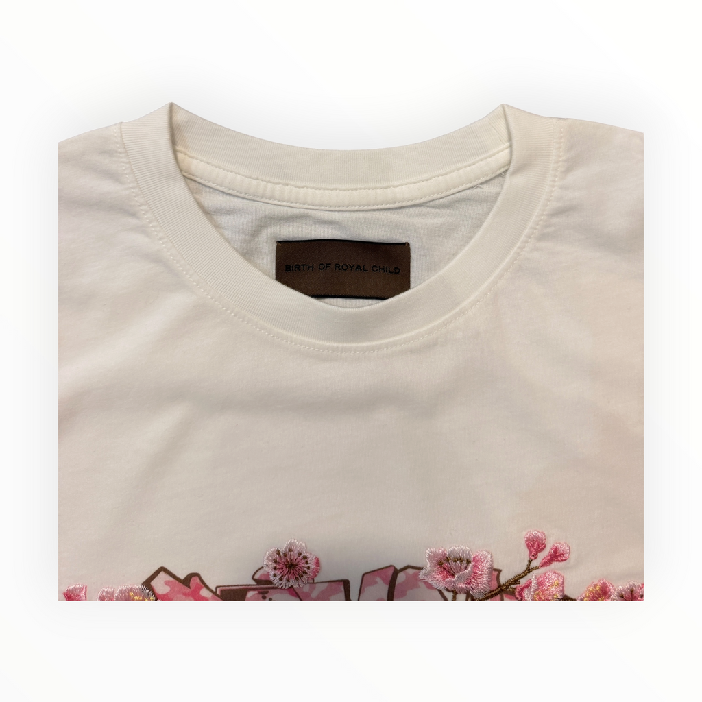 Birth Of Royal Child Sakura Embroidered White T-Shirt