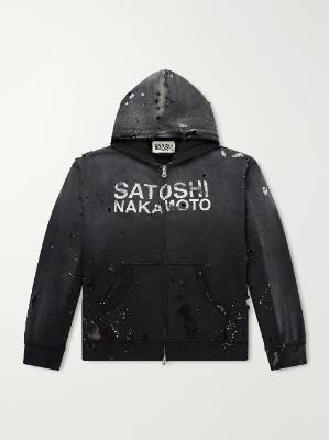 Satoshi Nakamoto Logo Printed Fleece Zip Up Hoodie