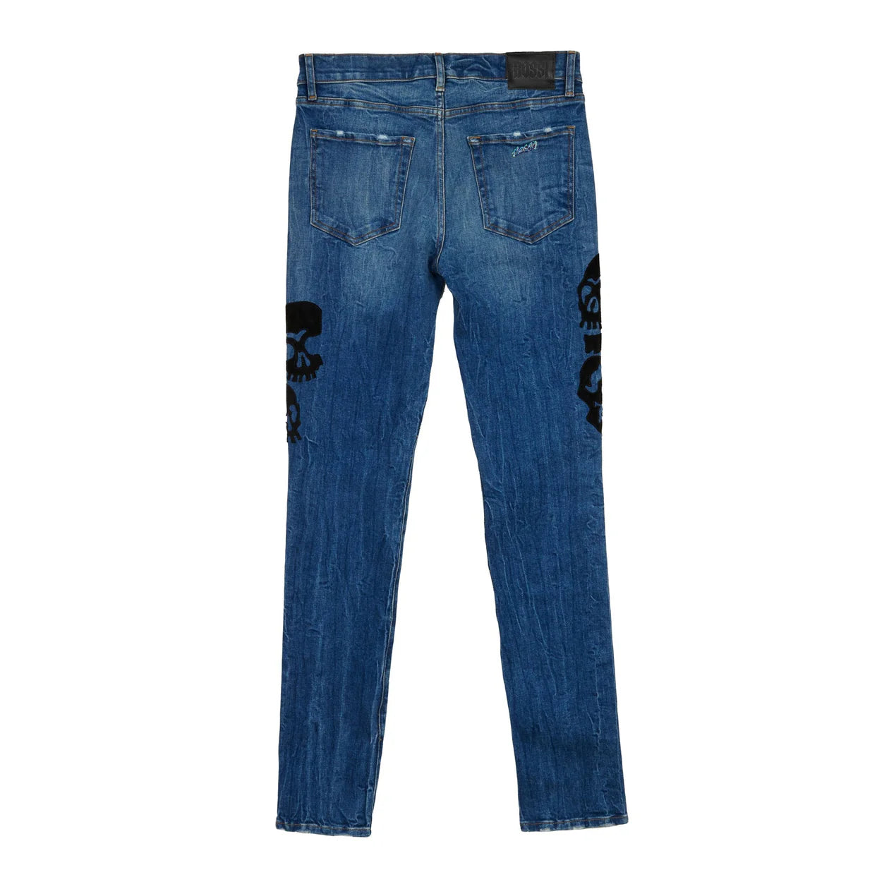 Bossi Skull Jeans in a light wash denim with black skull appliqués