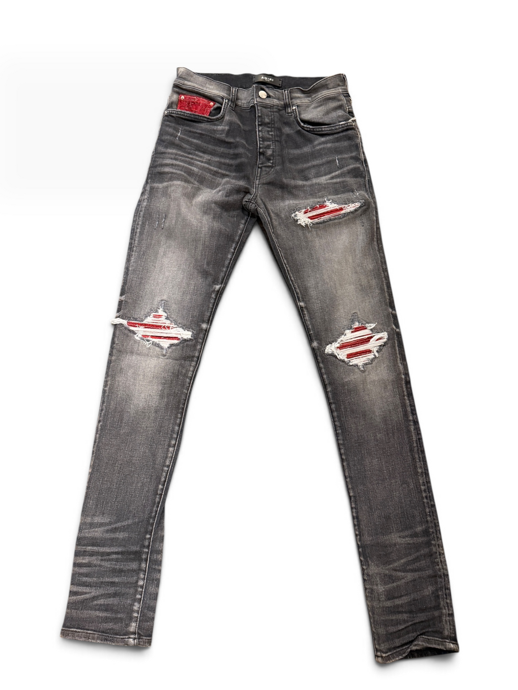 Amiri MX1 Red Lurex Patch Grey Jeans