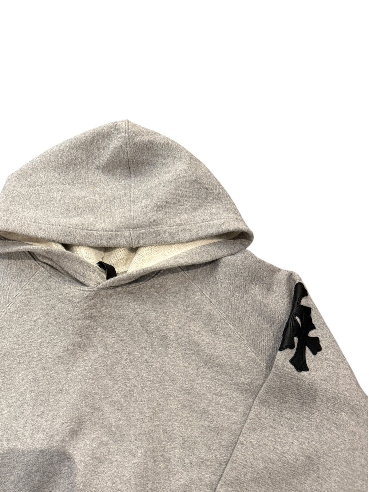 Chrome Hearts Triple Cross Leather Patch Grey Pullover Hoodie