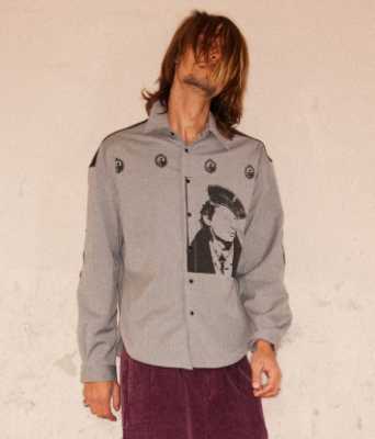 Richill Melancholy Portrait Print Grey Button-Down Shirt