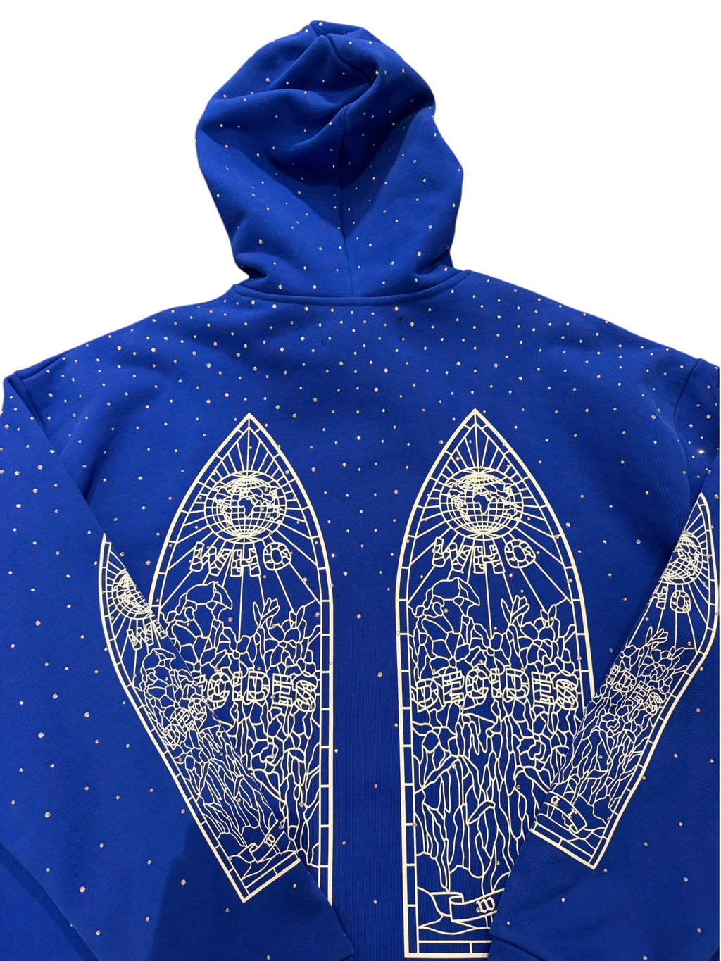 Who Decides War Rhinestone Blue Hooded Pullover