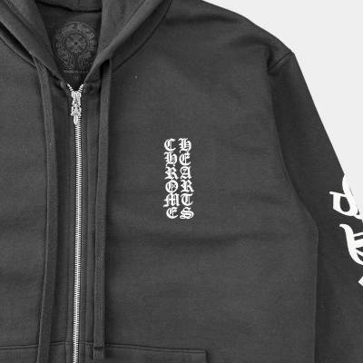 Chrome Hearts Vertical Logo Zip Up Hooded Black/White