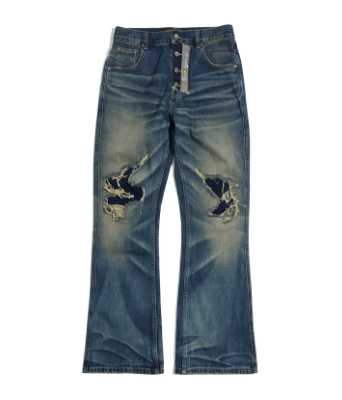Birth Of Royal Child Distressed Embroidery Bootcut Jeans