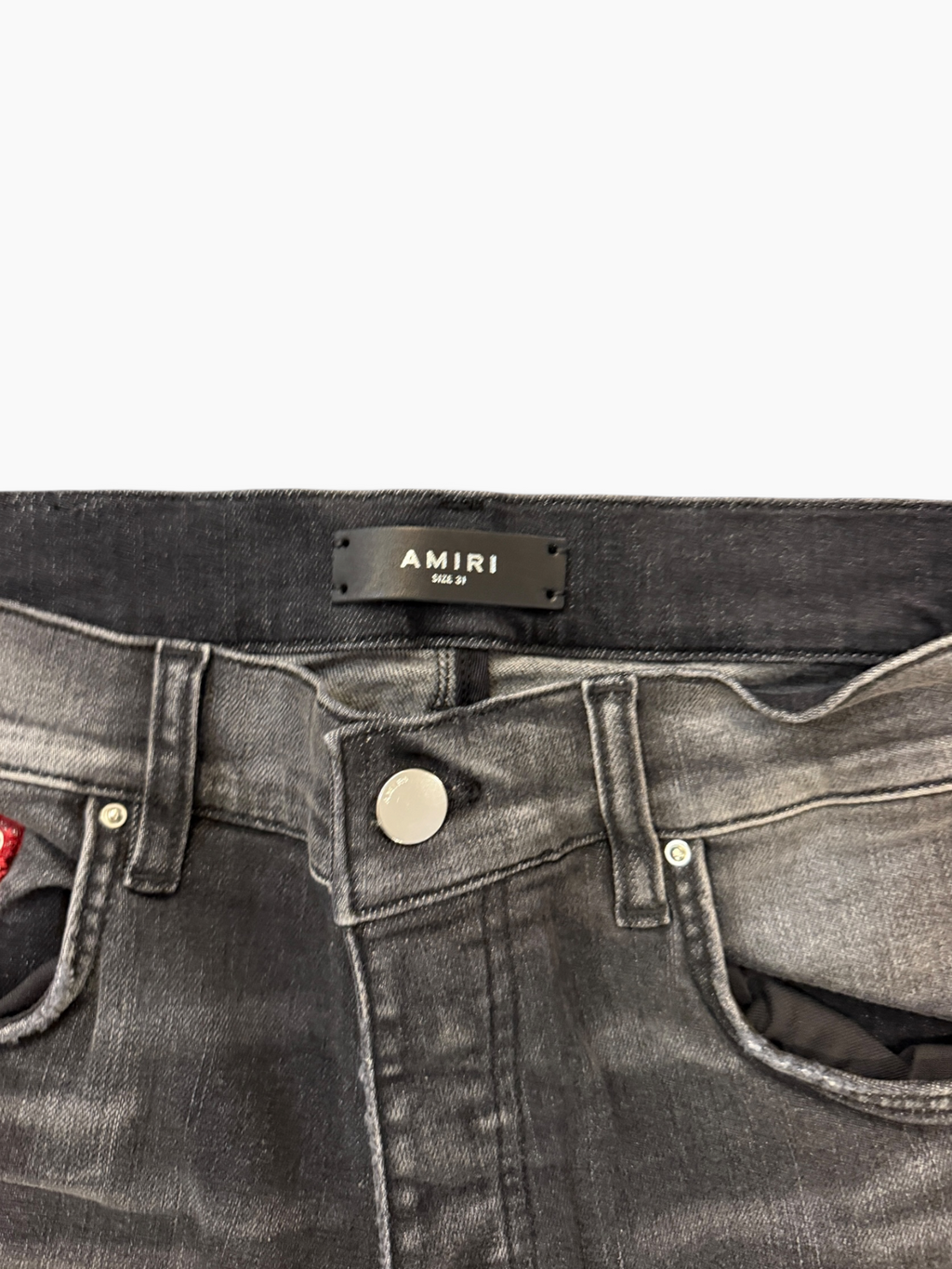 Amiri MX1 Red Lurex Patch Grey Jeans