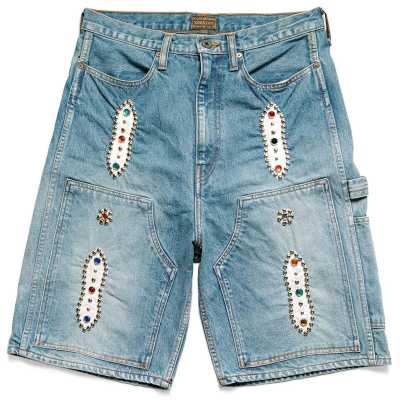 Kapital Blue Denim Rhinestone Stud Shorts