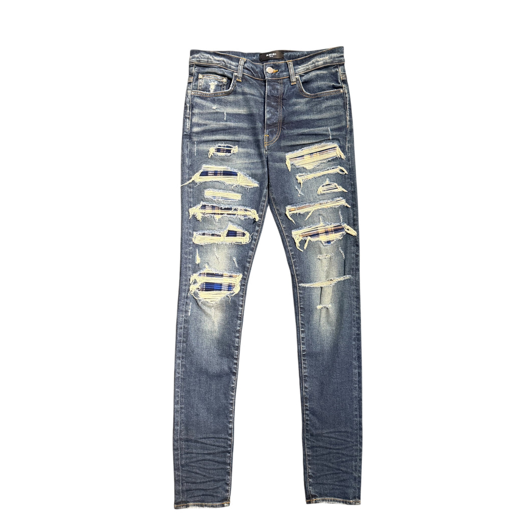 Amiri Blue Plaid Thrasher Blue Jeans