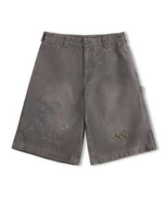 Richill Melancholy Studded Washed Canvas Brown Shorts