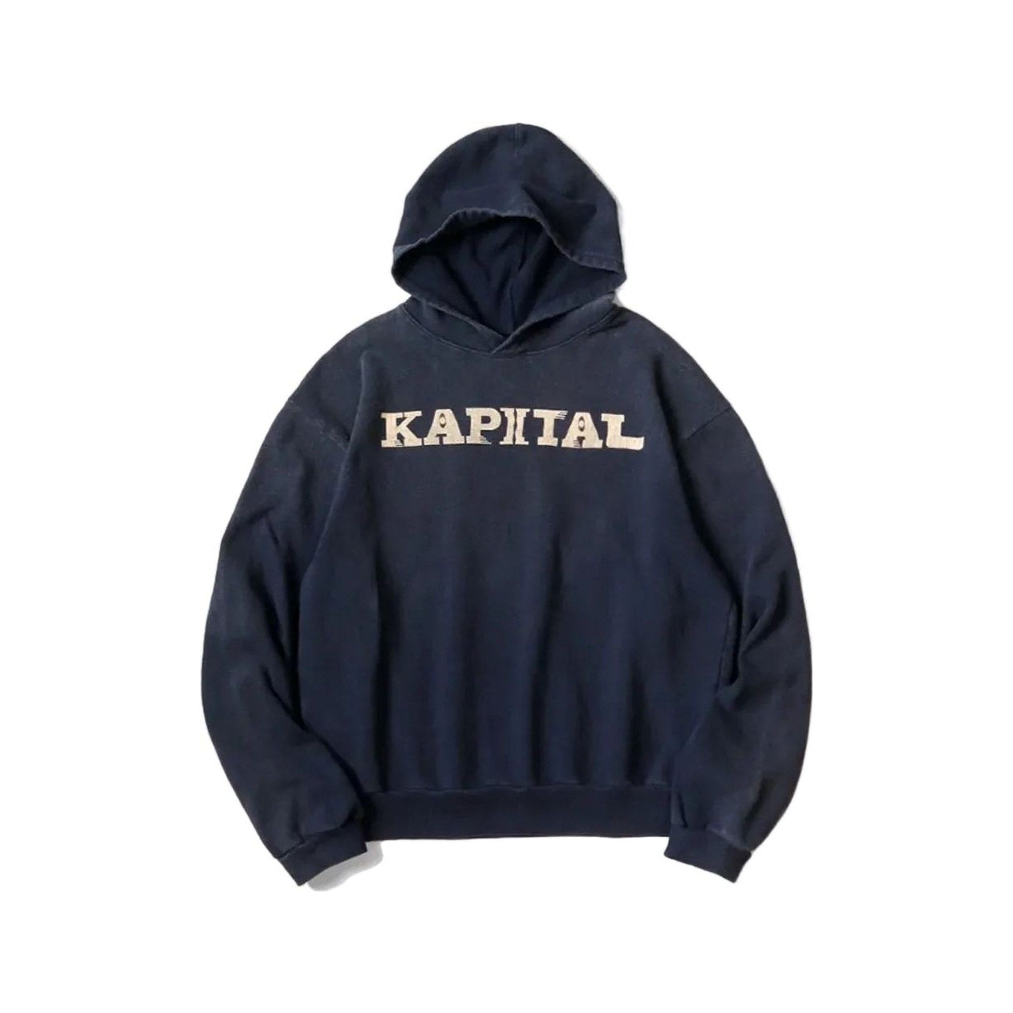 Kapital Beige Logo Navy Hoodie
