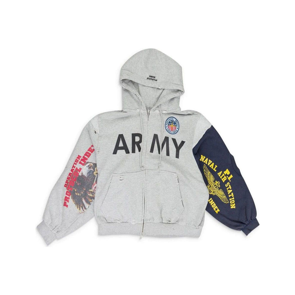 Protocol Index Melange Grey Reconstructed Zip Hoodie