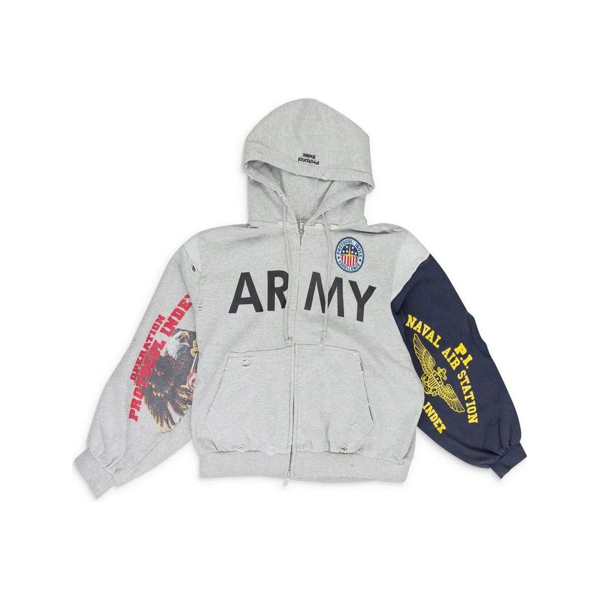 Protocol Index Melange Grey Reconstructed Zip Hoodie