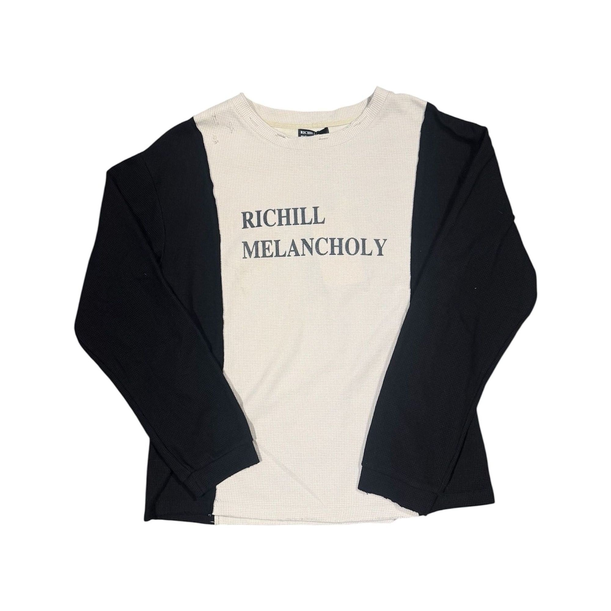 Richill Melancholy Distressed Split Waffle LS White/Black T-Shirt