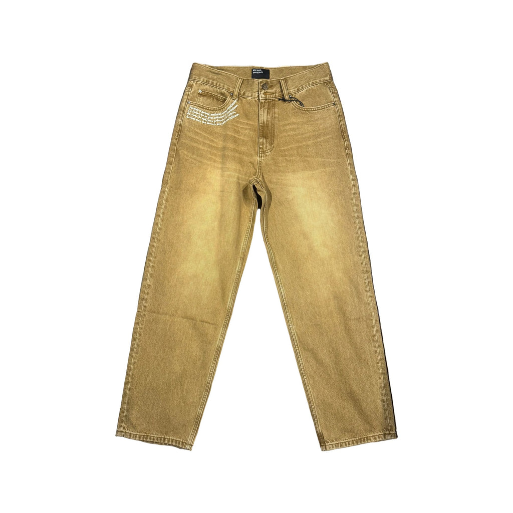 Richill Melancholy Slogan Embroidered Khaki Denim Pants
