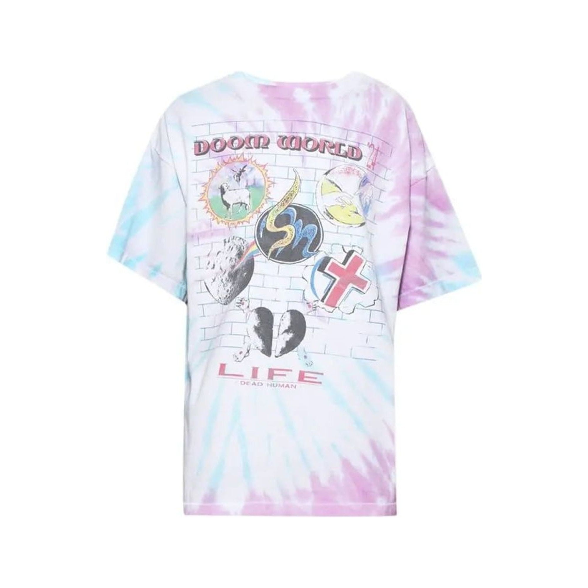 Saint Michael x Lastman "Door WRLD" tie-dye cotton-jersey T-shirt in pink/blue