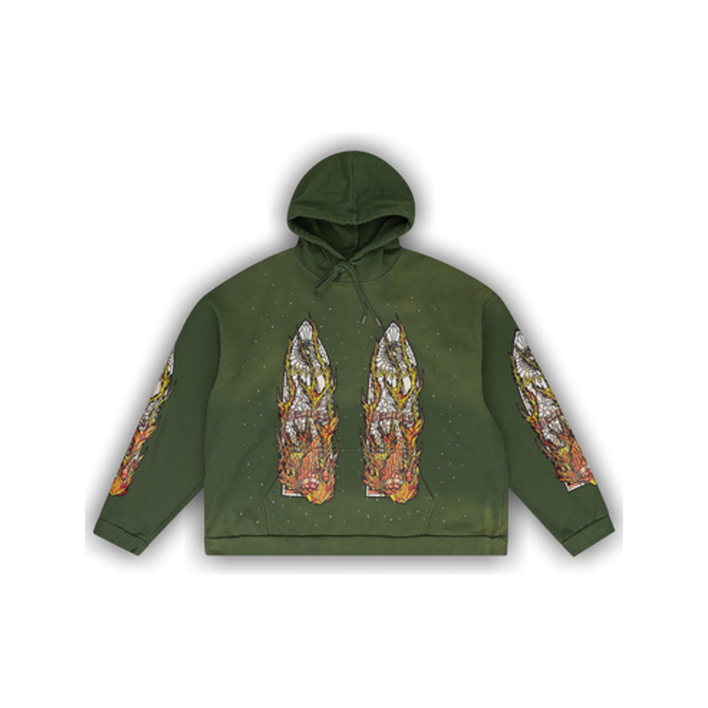 Who Decides War Flame Glass Green Hooded Pullover