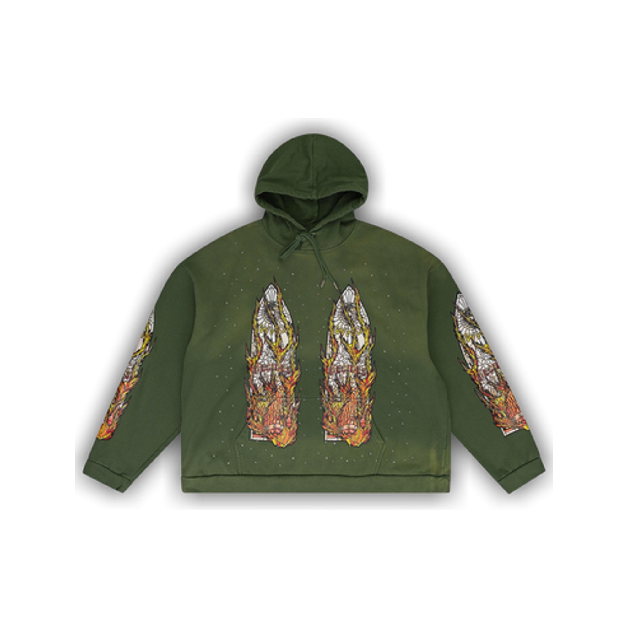 Who Decides War Flame Glass Green Hooded Pullover