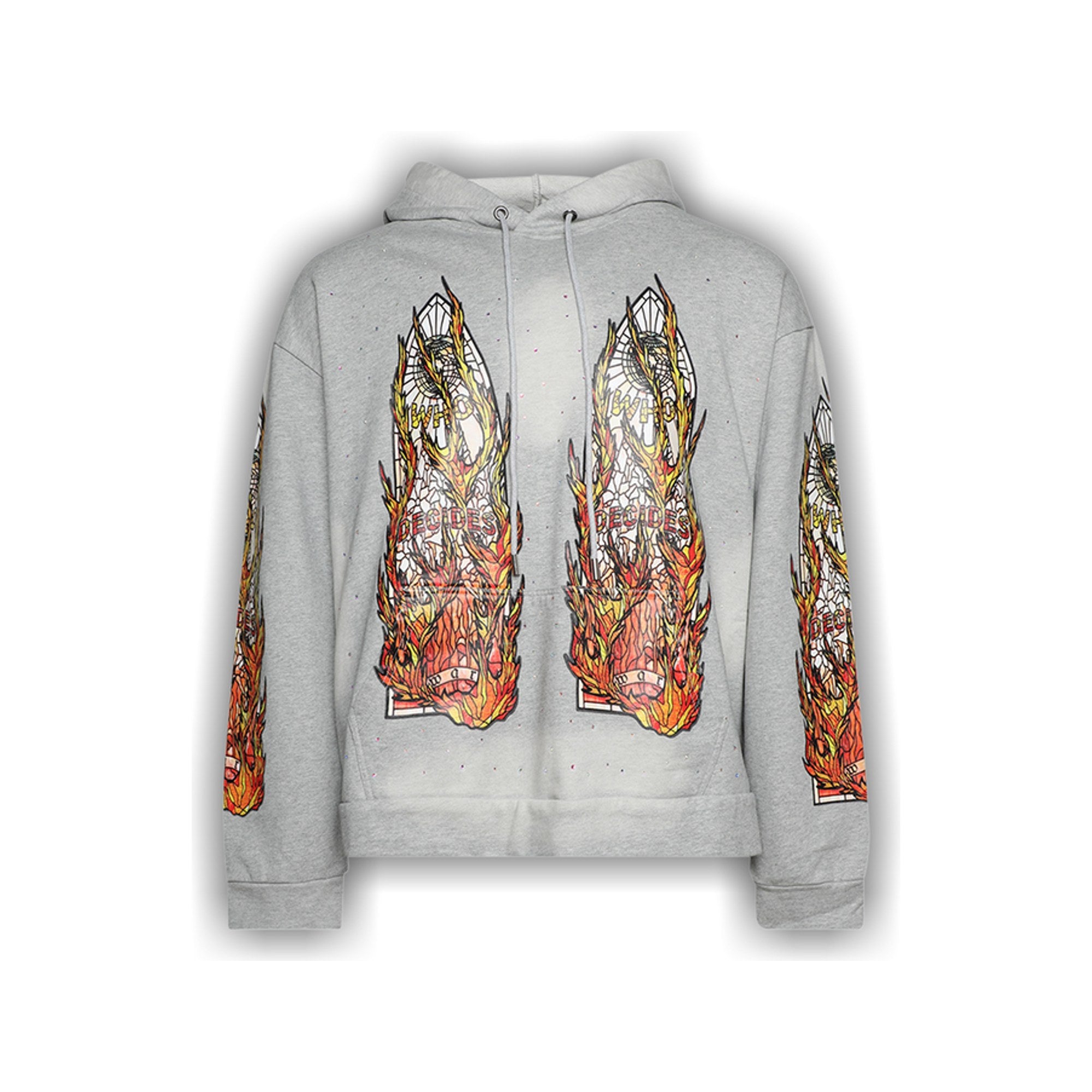 Who Decides War Flames Glass Hooded Grey Sweatshirt