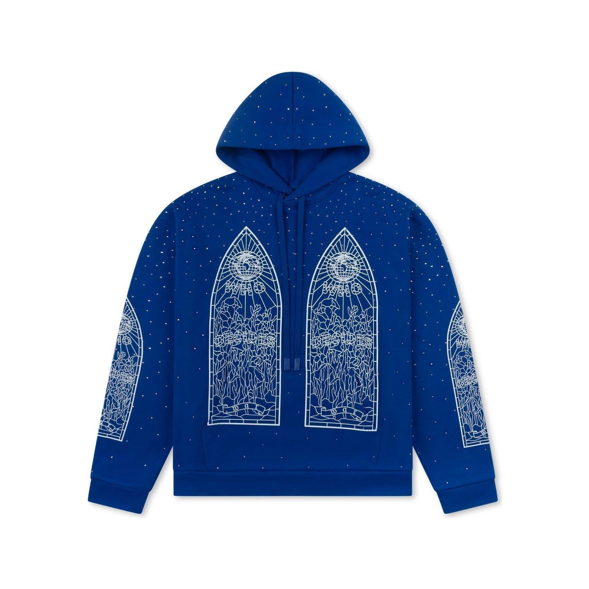 Who Decides War Rhinestone Blue Hooded Pullover